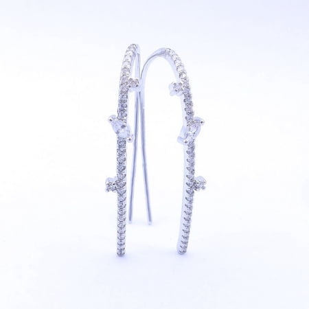 Amy and Annette Crystal Pull Through Climber Crawler Earring in 14K White Gold Plated