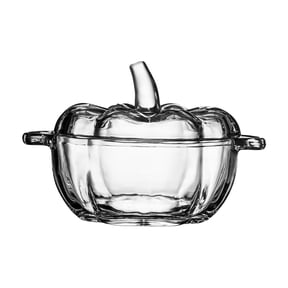 Crystal Pumpkin Jar with Cover, Glass Decorative Wedding Candy Bowl Snack Candy Dish Storage with Lid Organizer Canisters Home Decor Fall Thanksgiving Halloween Party Centerpieces