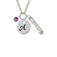 thumbnail image 1 of Crystal Purple Channel Drop - A - Script Initial Disc Courage Strength Wisdom Zoe Necklace, 1 of 1