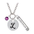 thumbnail image 1 of Crystal Purple Channel Drop - L - Script Initial Disc Courage Strength Wisdom Zoe Necklace, 1 of 1