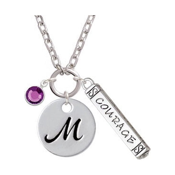 Crystal Purple Channel Drop - M - Script Initial Disc Courage Strength Wisdom Zoe Necklace