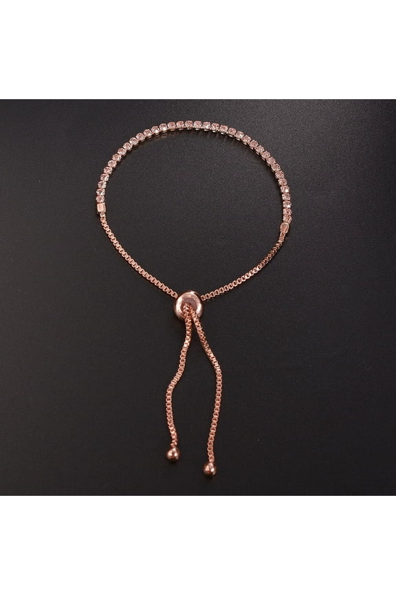 Crystal Push-Pull Bracelet: Adjustable Geometric Design, Electroplated Alloy, White Gold Inlay with Gems, Gift for Women