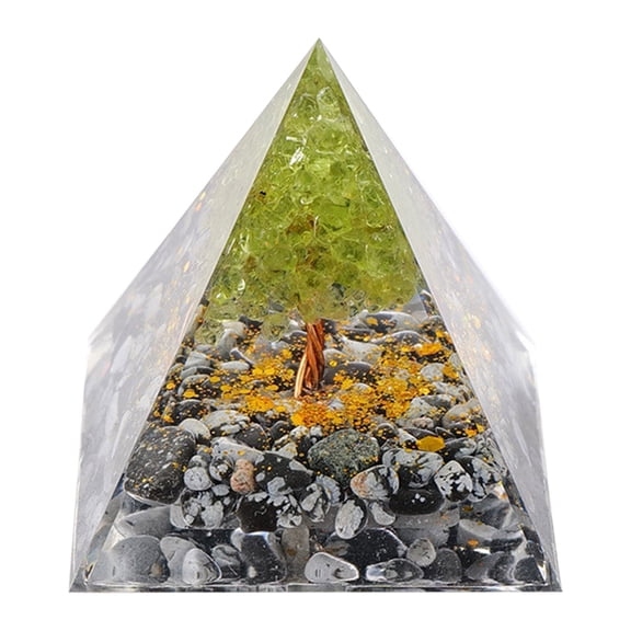Crystal Pyramid Decor, Czzoypi Natural Stone Energy Tower, Multicolor Crushed Crystal Ornament for Wealth Health Happiness Home Office Desk
