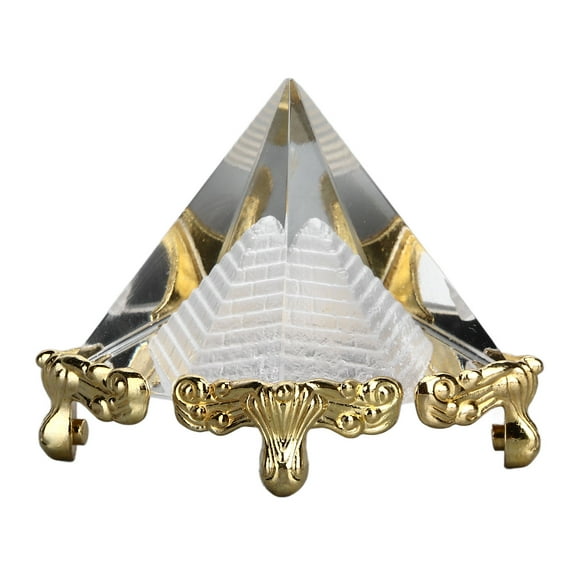 Crystal Pyramid Prism, Crystal Meditation Crystal Feng Shui Crafts With Gold Stand, Egyptian Pyramid Crystal Figurine For Prosperity Positive Energy And Luck