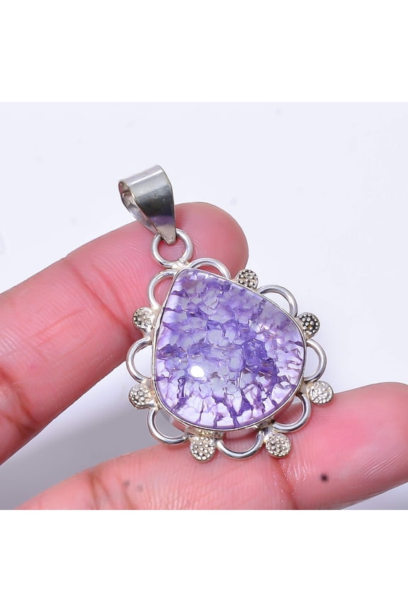 Crystal Quartz Gemstone 925 Sterling Silver Handmade Pendant 1.76" P40