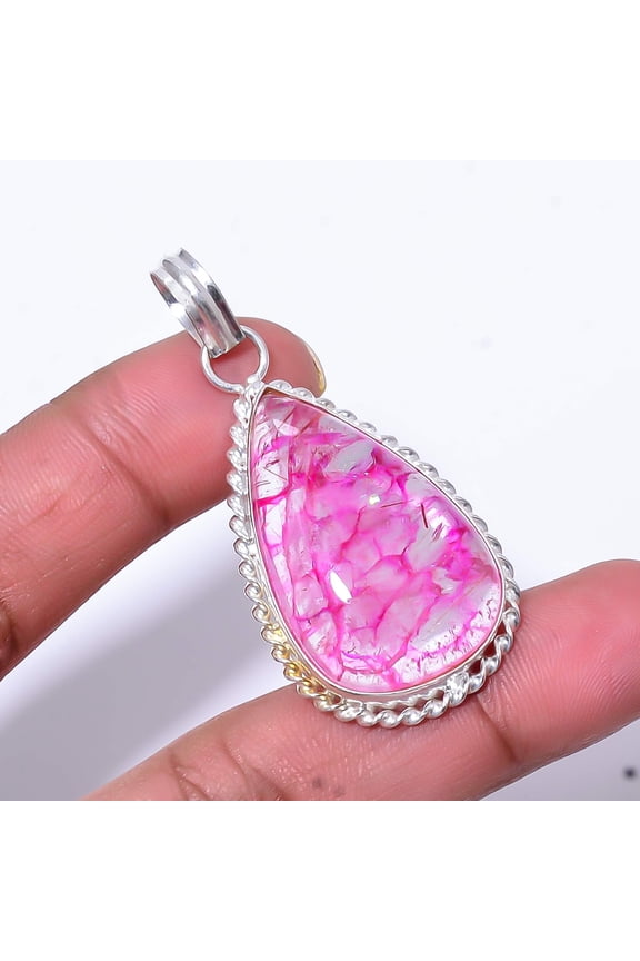 Crystal Quartz Gemstone 925 Sterling Silver Handmade Pendant 2.03" P461