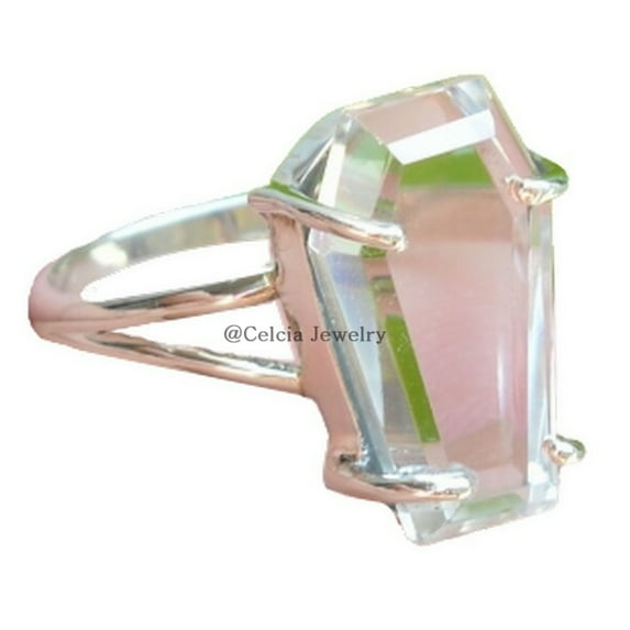 Crystal Quartz Gemstone Coffin Ring, Genuine 925 Sterling Silver, Statement Ring, Unique Gifts For Women, Anniversary Gift Ring, Proposal Ring, Bridesmaid Gift (Crystal Quartz)