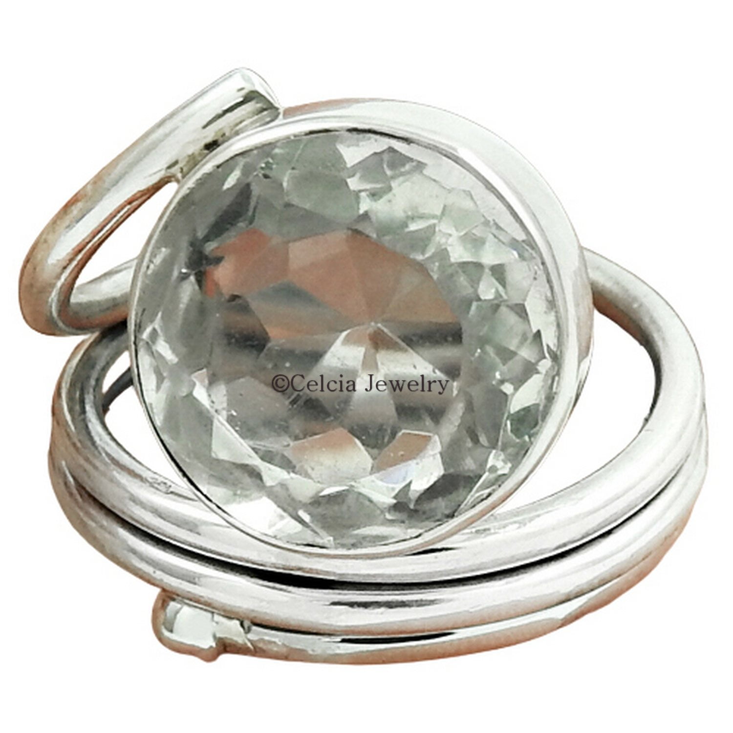 Crystal Quartz Gemstone Handmade Jewelry, White Stone Round Ring ...