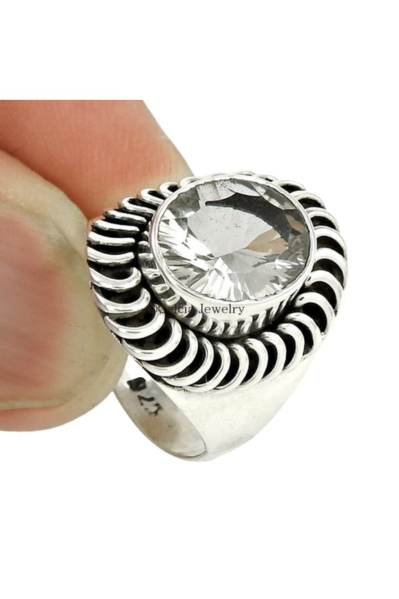 Crystal Quartz Genuine Gemstone Ring, Natural 925 Sterling Silver, Statement Band Ring, Signet Ring, Mens Gifts, Couples Gifts, Fathers Day Gifts, Birthday Gifts For Husband (Crystal Quartz, 7)