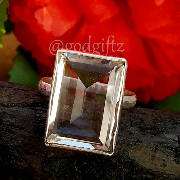 Crystal Quartz Ring: 925 Sterling Silver Cocktail Ring