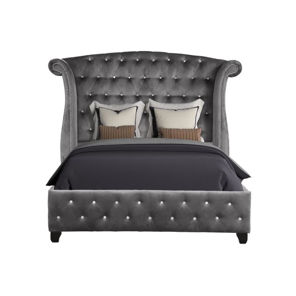 Crystal Queen Bed In Gray - Stylish And Wood Bedroom Piece Glamorous Look With