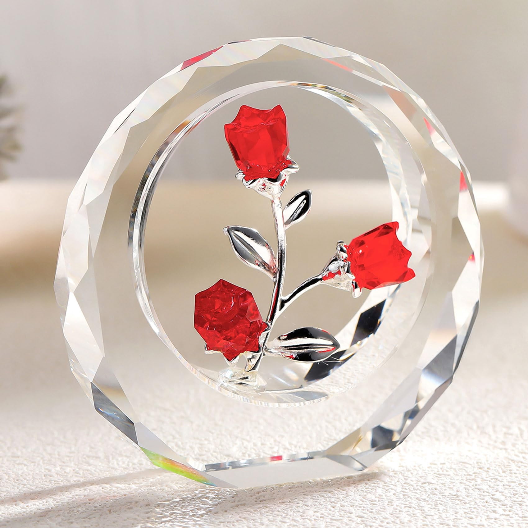 Handmade K9 Crystal Plum Blossom Figurine – Glass Flower Paperweight, Wedding Decor - View #7