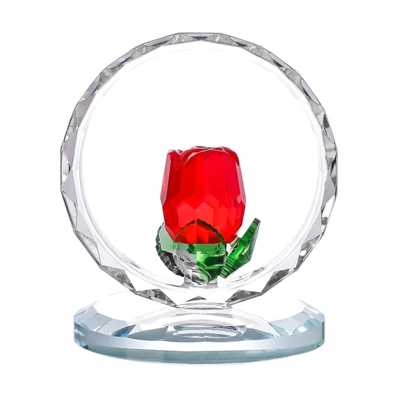 Crystal Red Rose Figurine, Glass Bouquet Collectible Gifts for Her Wife on Birthday Anniversary, Handmade Decorative Flower Presents for Mom Home Table Decor