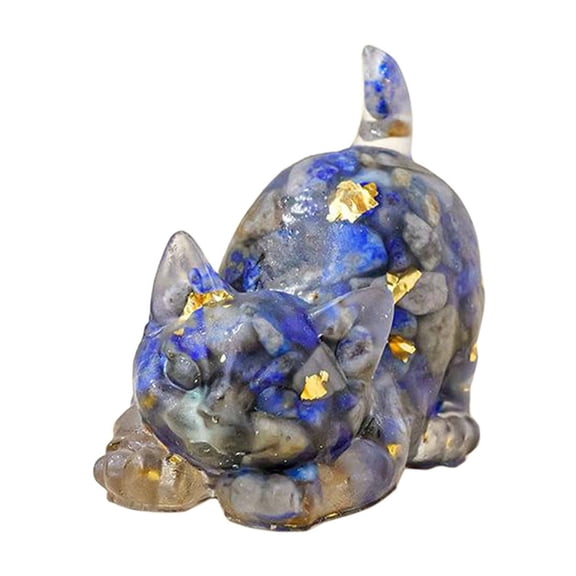 Crystal Resin Cat Figurine – Handmade Natural Stone Lying Cat Decoration for Halloween, Christmas, Bedroom & Gift Giving