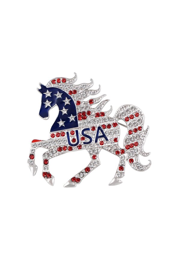 Crystal Rhinestone 4th of July American USA Flag Patriotic Pin Brooch
