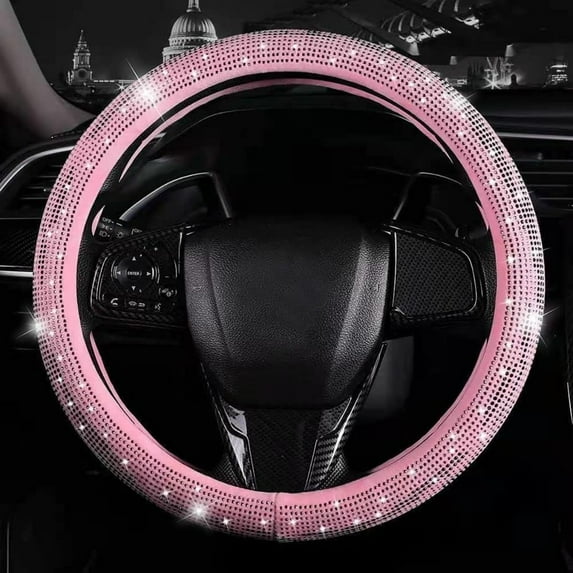 Crystal Rhinestone Bling Steering Wheel Cover, Sparkling Diamond Car SUV Wheel Accessories for Women, Men Universal Fit 15 Inch Steering Wheel Protector