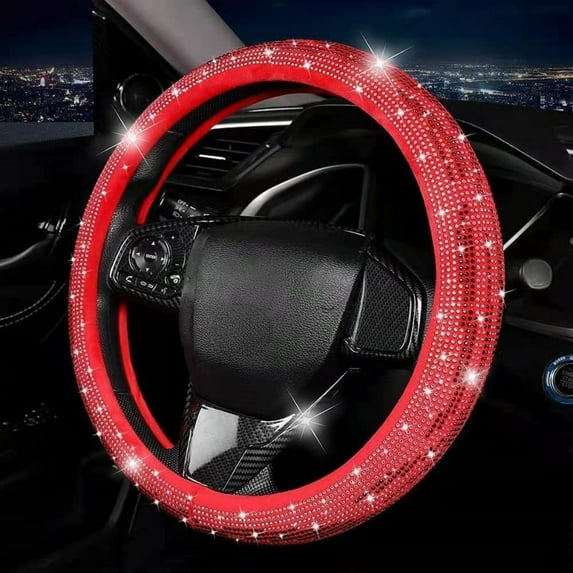 Crystal Rhinestone Bling Steering Wheel Cover, Sparkling Diamond Car SUV Wheel Accessories for Women, Men Universal Fit 15 Inch Steering Wheel Protector