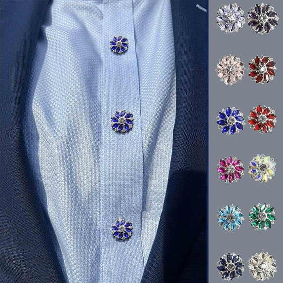 Crystal Rhinestone Button Covers, Flower Sleeve Decorative Buttons Cover, Button Clips for Shirts, Detachable Shirt Button Clips Buttons Jewelry for Dress Suit Tux Shirt Tuxedo Accessories