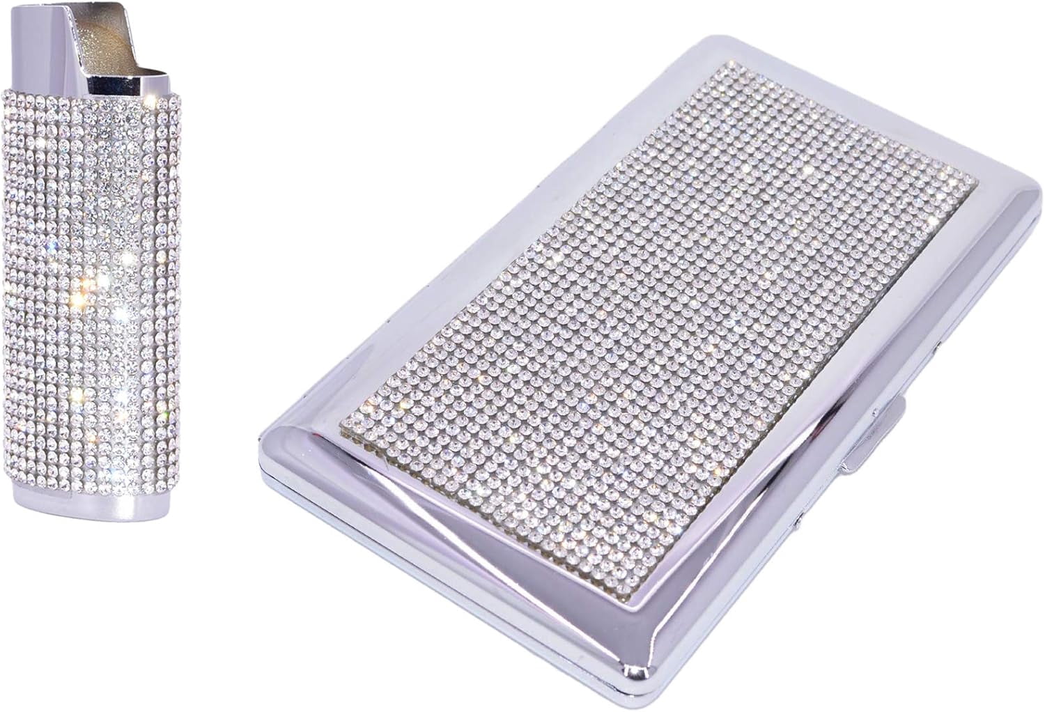 Crystal Rhinestone Cigarette Case / Lighter Sleeve Set for 120s, 100s,