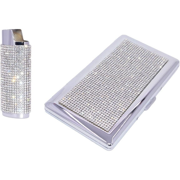 Crystal Rhinestone Cigarette Case / Lighter Sleeve Set for 120s, 100s,