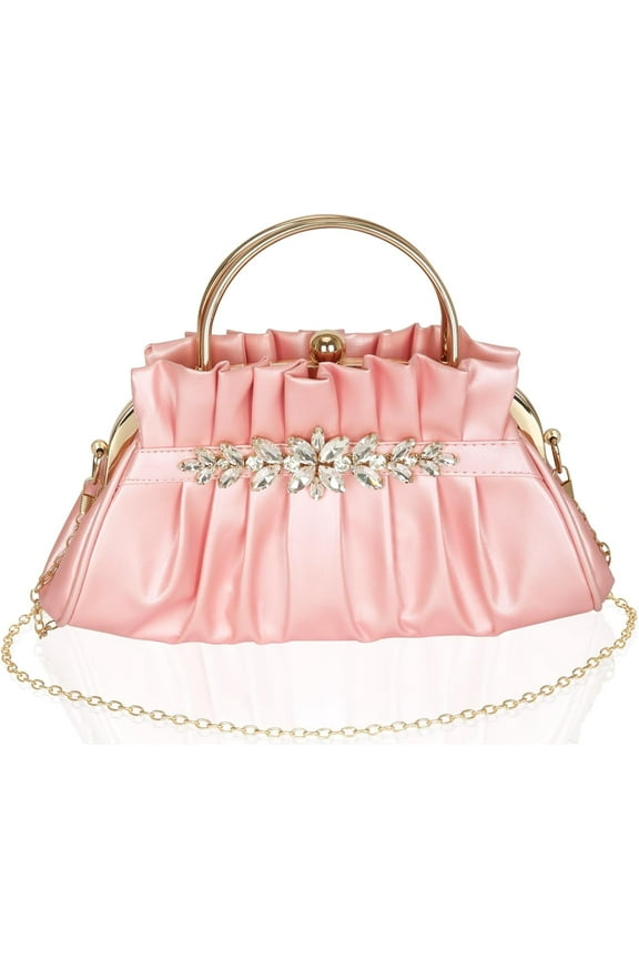 Crystal Rhinestone Evening Bags Women's Pleated Clutch Purses Vintage Leather Handbags