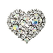 Crystal Rhinestone Girlfriend Aurora Borealis Valentine Heart Love Brooch Pin, Clear