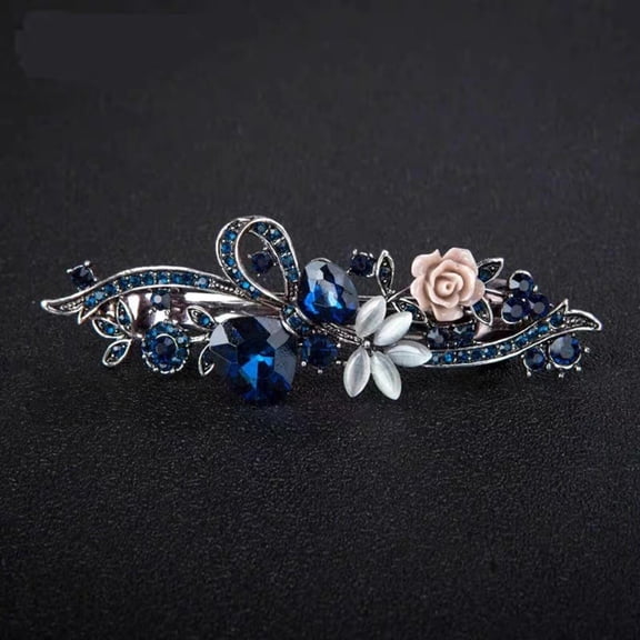 Crystal Rhinestone Hair Clip – Elegant Floral Metal Barrette with Faux Pearl & Gemstone Embellishments for Women Girls