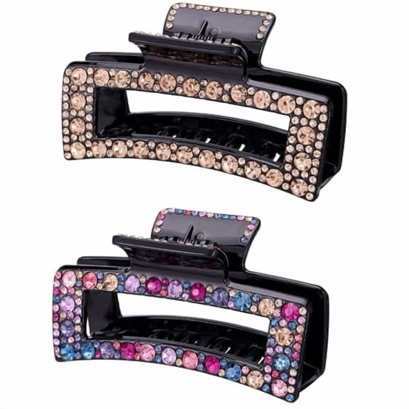 Crystal Rhinestone Hair Clips for Women, Vintage Acrylic Large Bling Jaw Clamps Luxury Elegant Plastic Hair Claw Clip with Strong Hold for Thin Thick Hair Fashion Wedding Party Accessories(2 Pack)
