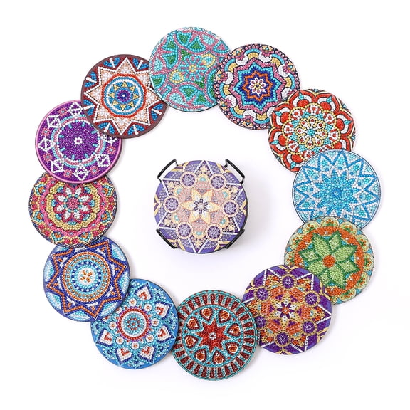 Crystal Rhinestone Mandala Coasters, DIY Diamond Art Drink Coasters Set with Stand, Decorative Coasters for Home Decor