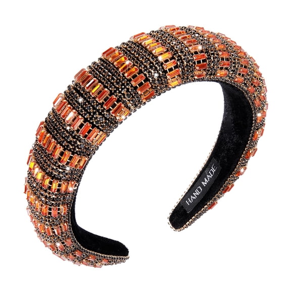 Crystal Rhinestone Padded Headbands for Women Beaded Crystal Embellished Hairband Wide Bejewelled Velvet Headband Hair Accessory or Girls Holiday Party Prom Gifts (Halloween /Christmas)