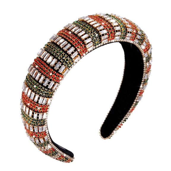 Crystal Rhinestone Padded Headbands for Women Beaded Crystal Embellished Hairband Wide Bejewelled Velvet Headband Hair Accessory or Girls Holiday Party Prom Gifts (Halloween /Christmas)