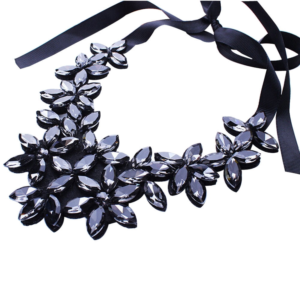 Crystal Rhinestone Pearl Statement Necklace - Bohemian Bib Choker For Evening Parties