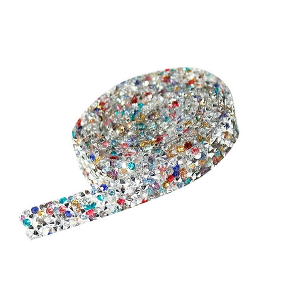 Crystal Rhinestone Ribbon, 1 Yard x 0.4 Inch Self-Adhesive Rhinestone Sticker Ribbon Banding Belt Wrap for Wedding Cakes Birthday Decorations Colorful