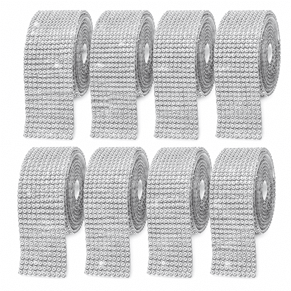 Crystal Rhinestone Ribbon - 8 Rolls 8 Yards Self-Adhesive Glitter Diamond Bling Strips Decoration Gem Sticker for DIY Home Party Wedding Arts Crafts (Silver)