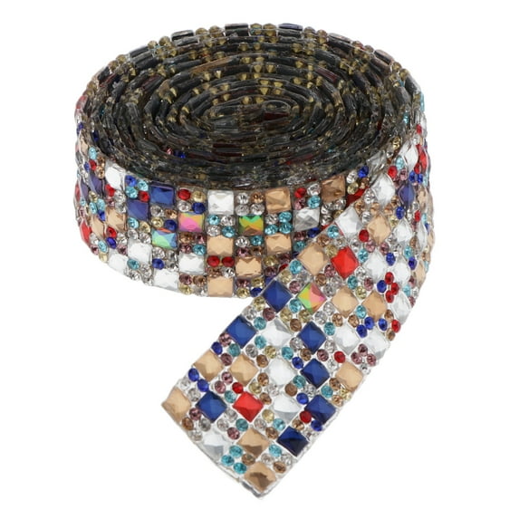 Crystal Rhinestone Ribbon, Bling Ribbon Roll Decorative Banding Belt Ribbon Wrap for Wedding, Party, Floral Arrangements, 1Yard - Colorful Square, 1m