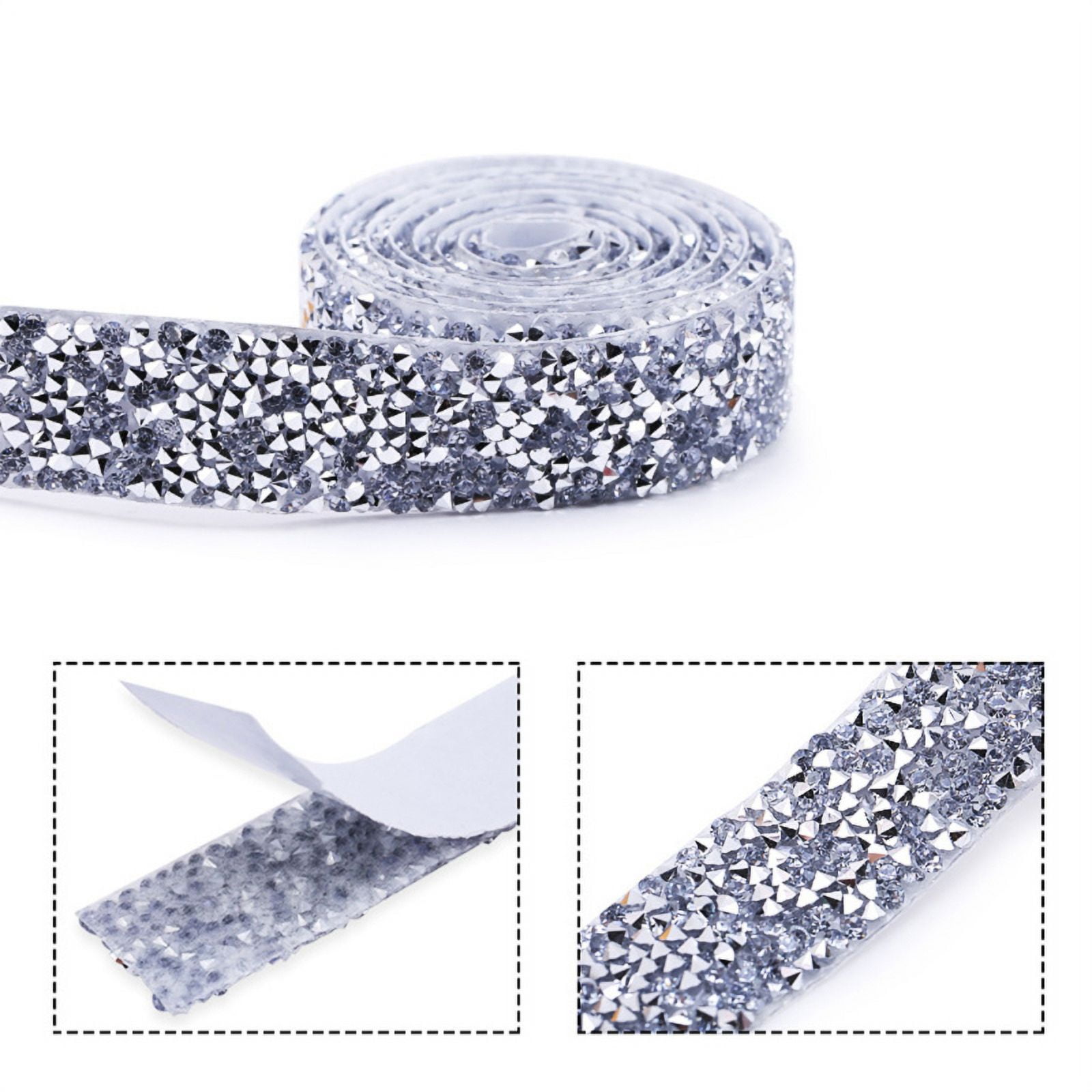Kaikso-In 2 Rolls Self Adhesive Rhinestone Ribbon, AB Diamond Bling Crystal  Ribbon Wrap Roll Craft Sparkling Small Silver Strips DIY Sticker with 2 mm  Rhinestones, 1 Yards/Roll V2E7 