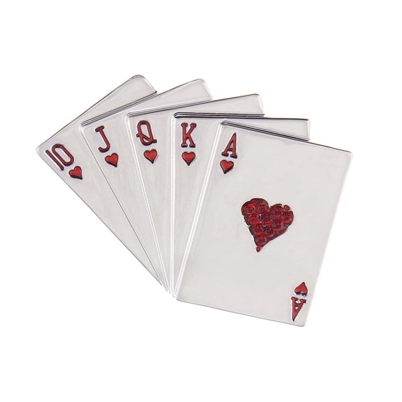 Crystal Rhinestone Royal Flush Poker Playing Hand Cards Brooch Pin