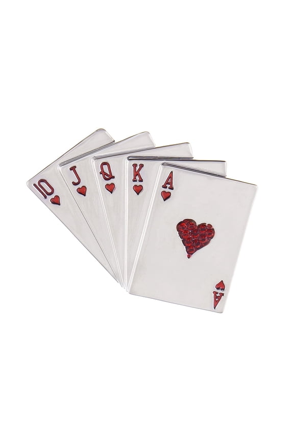 Crystal Rhinestone Royal Flush Poker Playing Hand Cards Brooch Pin