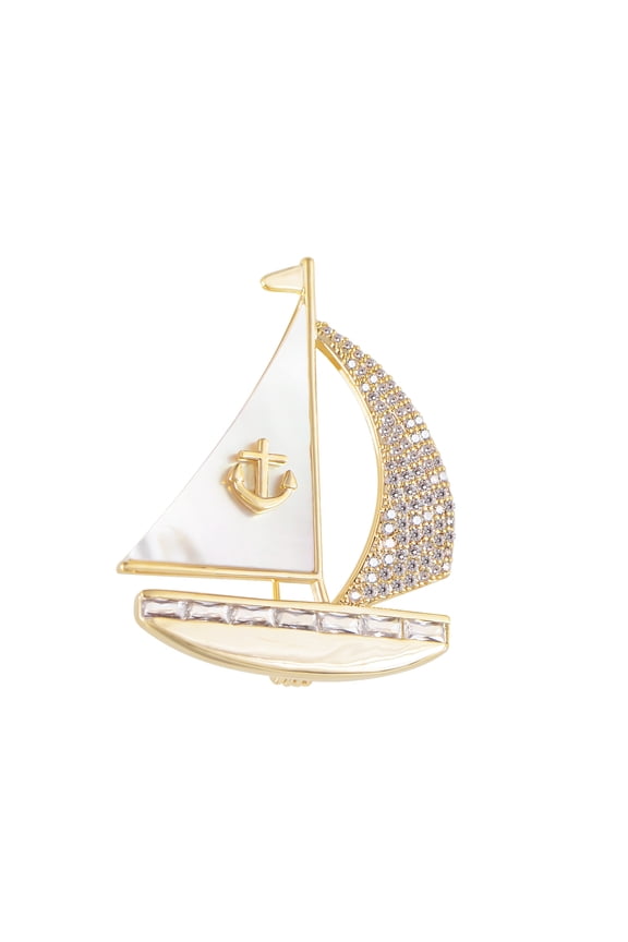 Crystal Rhinestone Sail Boat Brooch Pin - Nautical Sailor Navy Rudder Sailboat Anchor Sea Anchor Accessories Brooch,Gold
