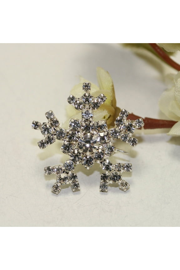 Crystal Rhinestone Snowflake Brooch Lapel Pin, Winter Snowflake Jewelry Christmas Holiday Jewelry Gift, Silver Star Brooch Pin