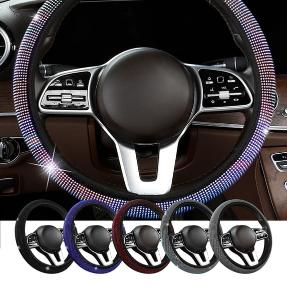 Crystal Rhinestone Steering Wheel Cover, Soft Velvet Anti-Slip Car Wheel Protector, Breathable Wear Resistant Auto Interior Decor for Women, All Season Use