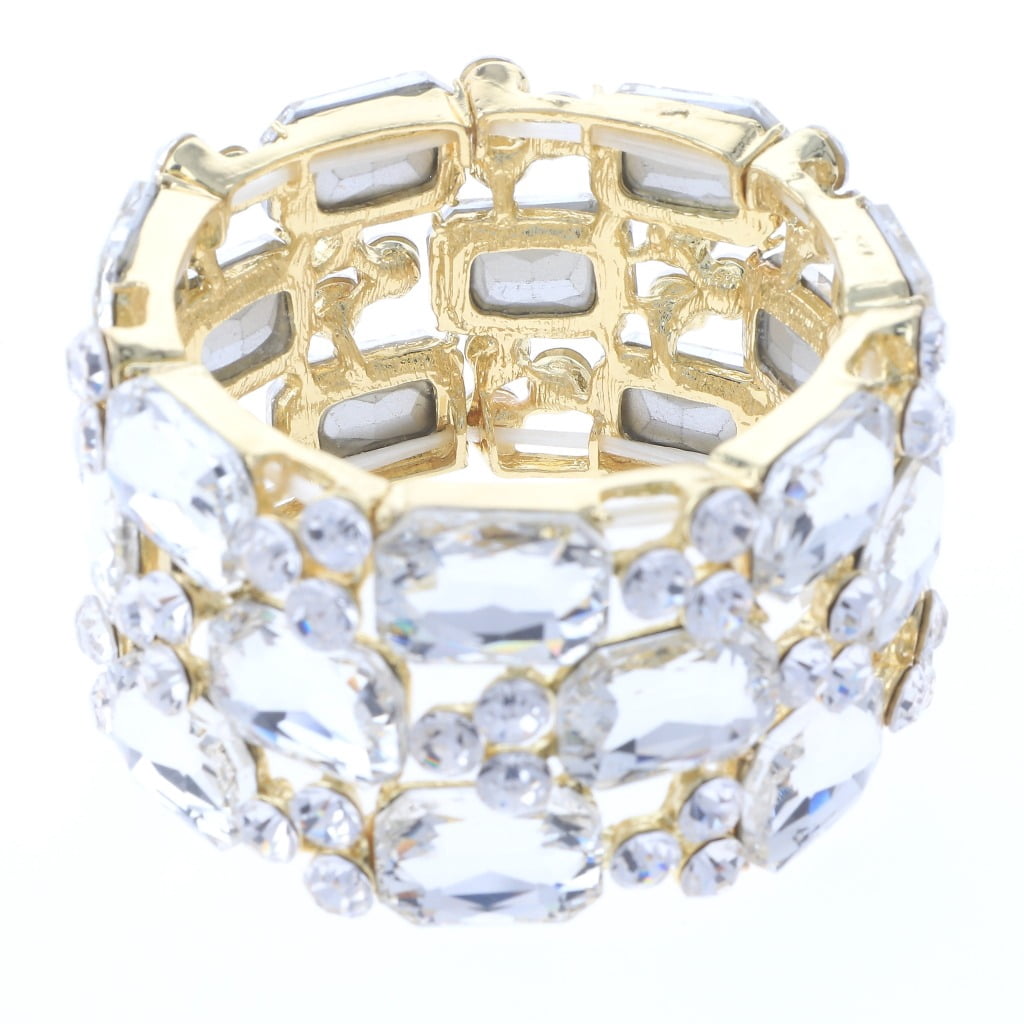 Lavencious 6-Row Round Rhinestone Stretch Bracelet - Sparkly Party Jewelry For Women, Size 7