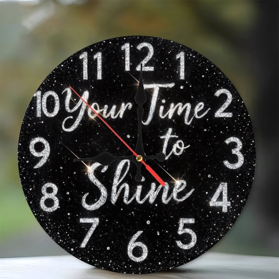Crystal Rhinestone Wall Clock Your Time to Shine Motivational Gift 10-Inch Silent Wooden Wall Clock, Battery Operated (AA Batteries Not Included), Artistic Home Decor