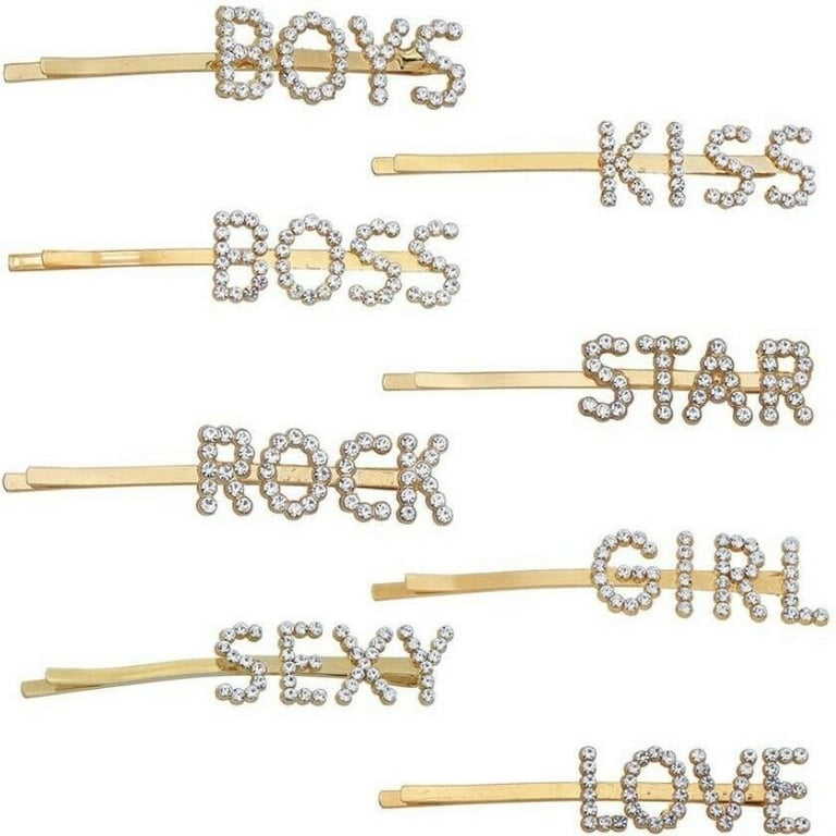 Crystal Rhinestone Word Hair Clips Bobby Pins Gold or Silver  display picture 1