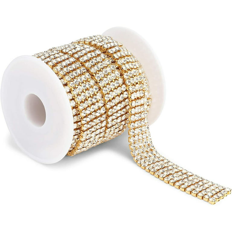 Crystal Rhinestone with Gold Chain for Sewing and Crafts, 5 Rows (4 mm, 3  Yards)