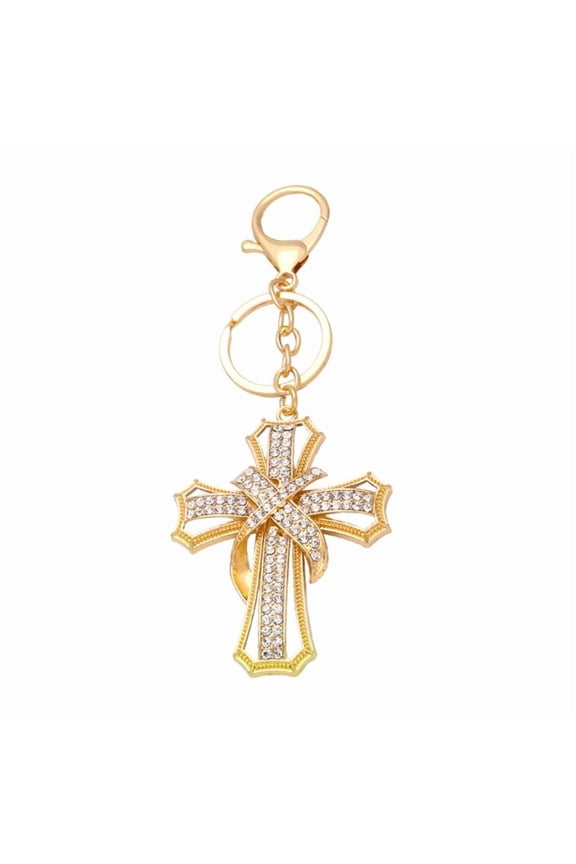 Crystal Rhinestones Cross Keychain Metal Faith Key Holder Car Bag Purse Charm Pendant Key Rings for Women Girl Jewelry