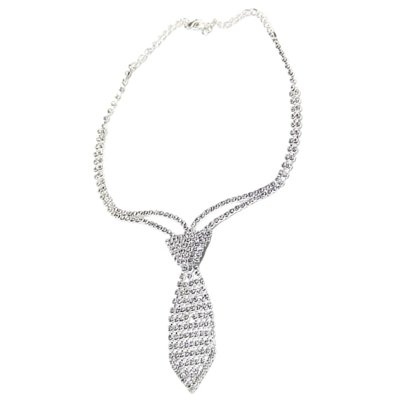 Crystal Rhinestones Necklace Short Neck Tie with Adjustable Chain Choker Neckwear for Women Formal or Casual Outfits