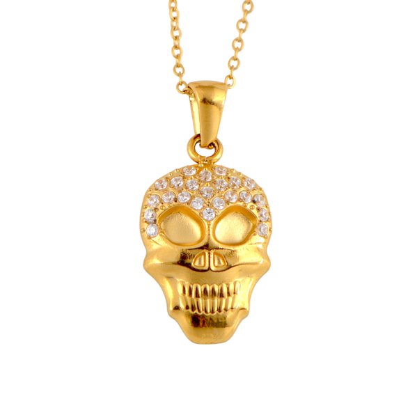 Crystal Rhinestones Skull Pendant Necklace for Halloween & Punk Rock - Gold-C