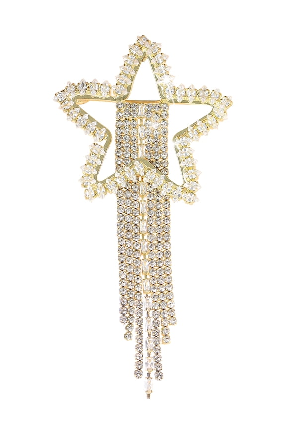 Crystal Rhinestones Twinkle Star tassel Brooch Pin Five Pointed Star, Gold
