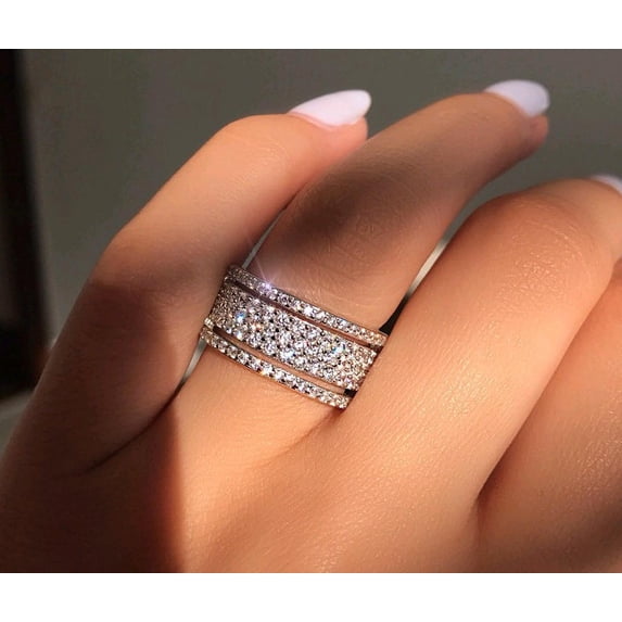 Crystal Rings Wedding Promise Rings Ladies Boho Layered Big Rings Engagement Ring